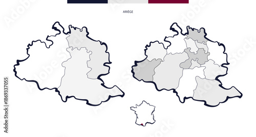 Département et cantons de l'Ariège - Occitanie (France)