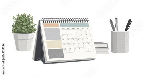 desktop calendar with a pen