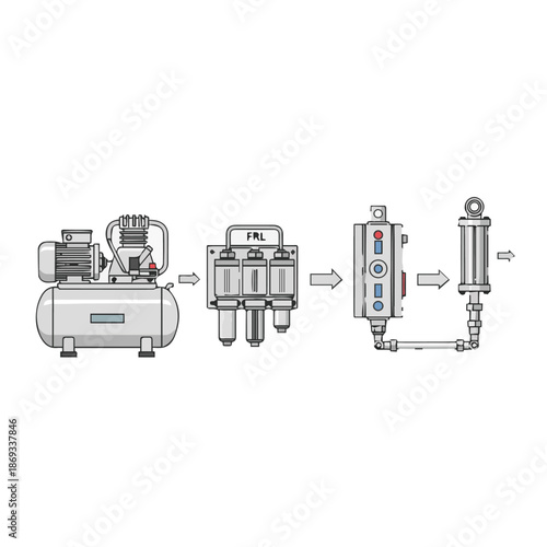 Industrial Air Compressor System with Filtration and Pressure Regulator for Pneumatic Applications