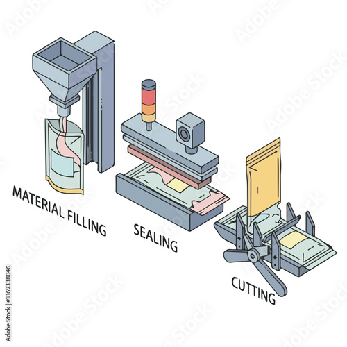 Automated production line process for packaging and sealing materials