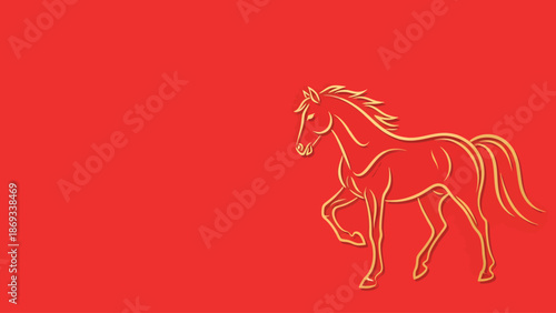 Elegant Horse Silhouette Glowing on Red Background.