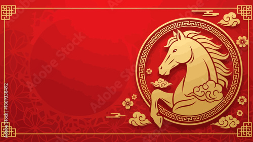 Golden Horse Emblem Chinese Zodiac Symbol.