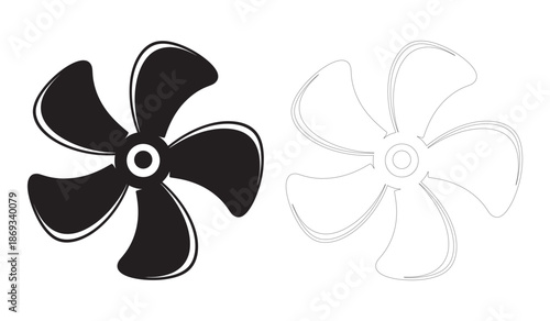 Black and white propeller fan blades isolated on white background