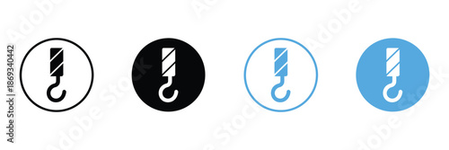 Construction Crane Hook Icon Set in Circle Style, Flat Industrial Lifting Illustration