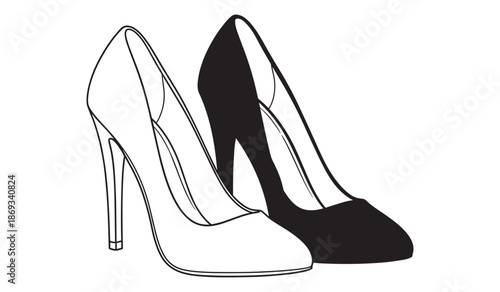 Black and white high heel shoes isolated on white background