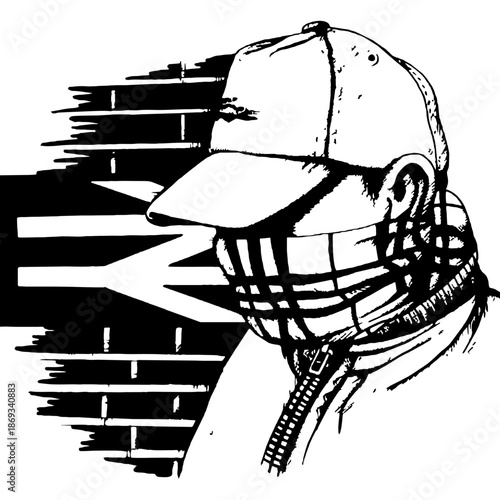 black and white hand draw illustration of a ultras football vector design