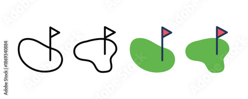 Golf Course Hole Icon Set, Minimal Flag Pin symbol. vector illustration