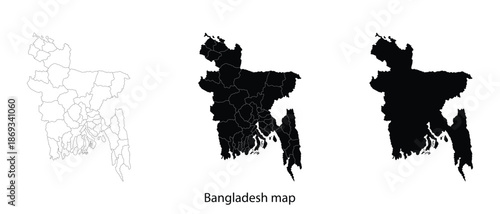 Black and white illustrations of bangladesh map in different styles