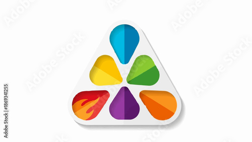 Colorful abstract triangle with segmented sections of vibrant hues