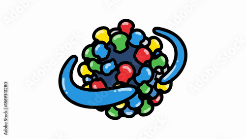 Colorful abstract orb with two blue crescent shapes