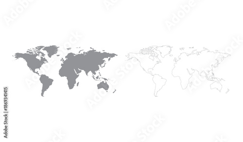 Two world maps in gray on white background for global concepts