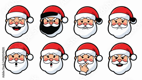 Diverse Santa Claus expressions, from joy to contemplation