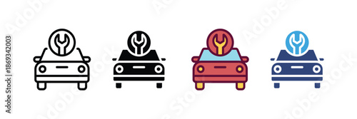 Car service and repair icon set outline, solid, flat, and filled line styles. vector illustration