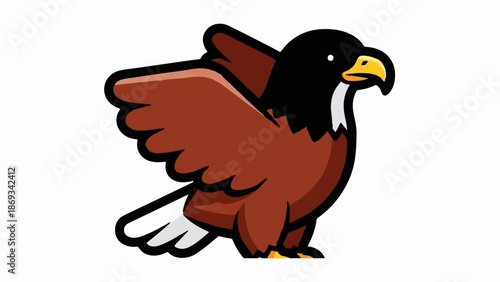Cute cartoon eagle with spread wings and yellow beak