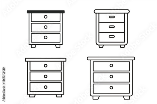 Drawer cabinet icon set for office and home storage