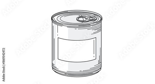 Simple black and white line drawing of a generic tin can with a pull tab and a blank label, suitable for food packaging mockups.