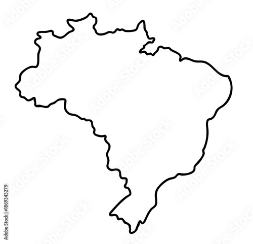 Brazil Map Outline Silhouette on Transparent Background – Black Country Contour of Brazil, South America