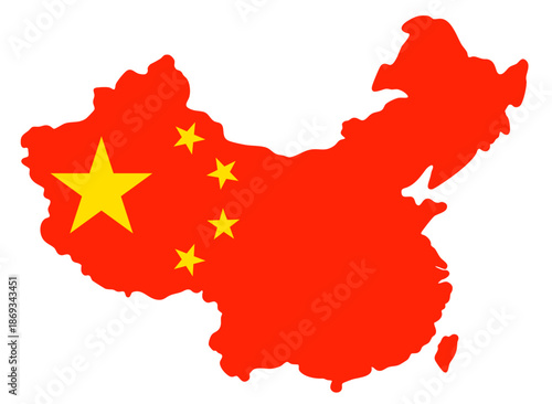 China map silhouette with national flag, transparent background. 🇨🇳