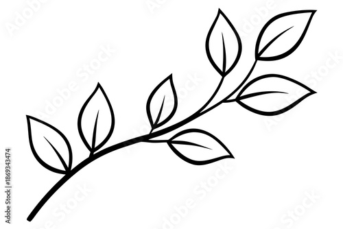 line art Fresh leaves branch silhouette vector illustration isolated on white background