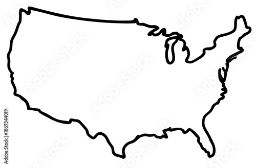 United States Map Outline Silhouette on Transparent Background – Black Country Contour of USA, North America