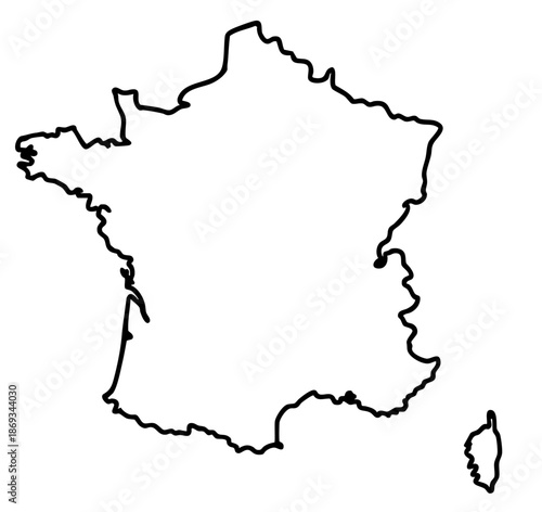 France Map Outline Silhouette on Transparent Background – Black Country Contour of France, Europe