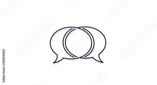 Minimalist hand-drawn icon of two overlapping speech bubbles, representing conversation, dialogue, communication, and social interaction.