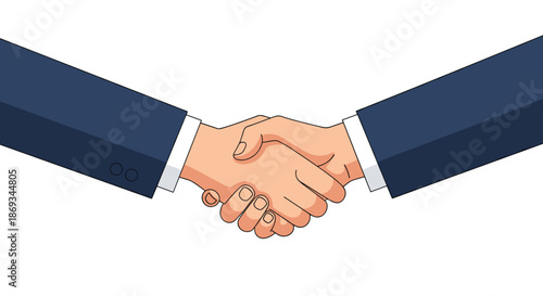 Clean illustration of a professional handshake between two businessmen in suits, symbolizing agreement, partnership, and deal-making.