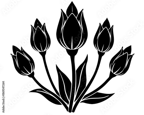 Flower buds opening silhouette vector illustration isolated on white background