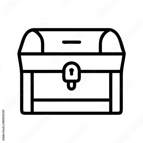 Line art treasure chest with lock and hinged lid  