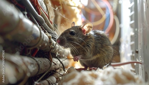 Rat chewing through cable insulation in utility room