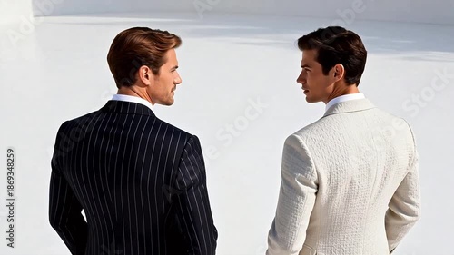 Two men in suits from behind