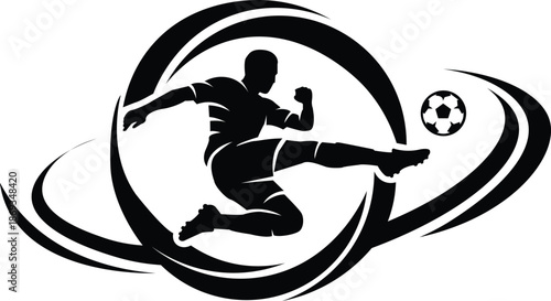 Soccer player kicking a ball within a dynamic circular design
