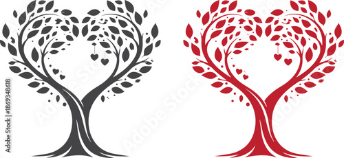 Heart Shaped Tree Vector – Love Nature Symbol, Romantic Valentine Tree Illustration