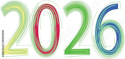 The year "2026" is presented in a stylized format, indicating that the numbers are creatively designed rather than a standard font in yellow, red, green, blue.