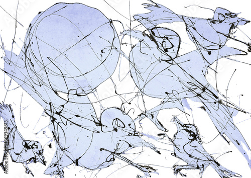 Vibrant abstract artwork featuring birds in flight with expressive lines