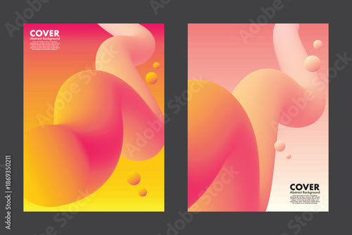 Modern abstract background vector featuring smooth yellow, orange and pink gradient fluid shapes and floating spheres, suitable for cover design, poster, presentation, and digital artwork.