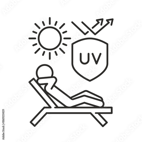 Safe tan icon, protection from sun rays, thin line vector illustration