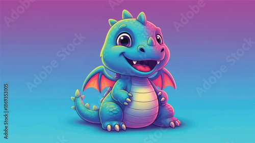 Bright blue cartoon dragonling with purple accents, a friendly mythical creature in a playful fantasy illustration.