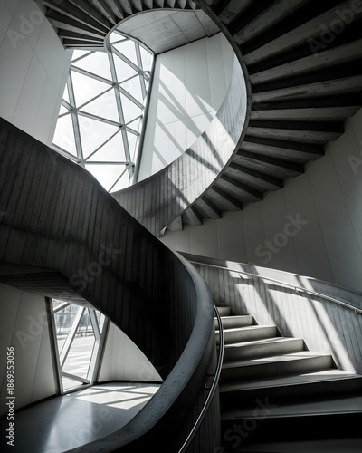 Concrete Staircase in Contemporary Building Interior with Dramatic Architectural Angle