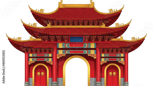 Traditional Chinese architectural entrance with curved roof