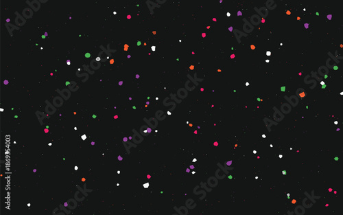 Black seamless pattern with neon pink and green speckled fragments