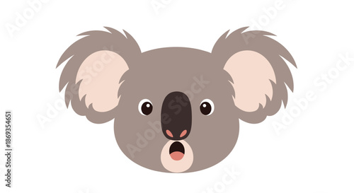 Adorable illustration of a koala head with a surprised or shocked facial expression and wide eyes on a white background.