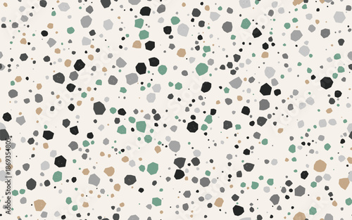 Neutral chunky terrazzo seamless pattern with sage green and grey chips