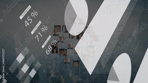 Animation of financial data over connections with user photos