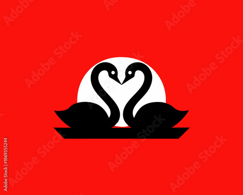 swan couple on red