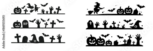 Halloween decor: pumpkins, bats, and tombstones!