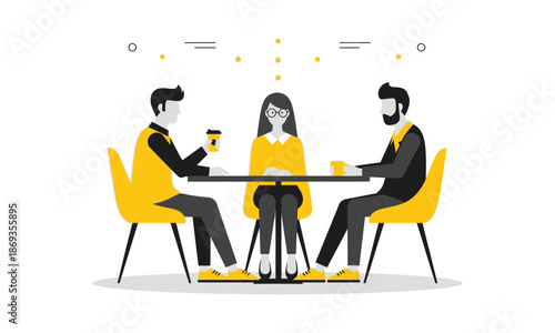 Business people meeting at cafe table and drinking coffee together