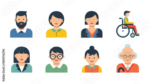 Diverse group of people of different ages and abilities in a digital illustration