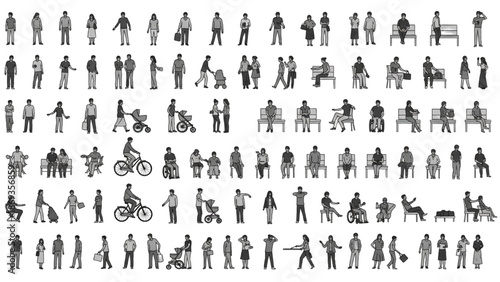 Collection of People Engaged in Various Activities Depicted in Simple Illustrations