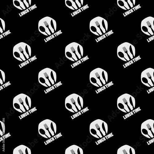 Lunch time seamless pattern isolated on black background